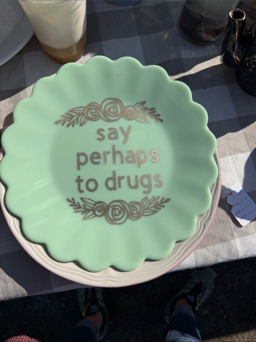 Mint Scalloped Decorative Plate with Gold Lettering